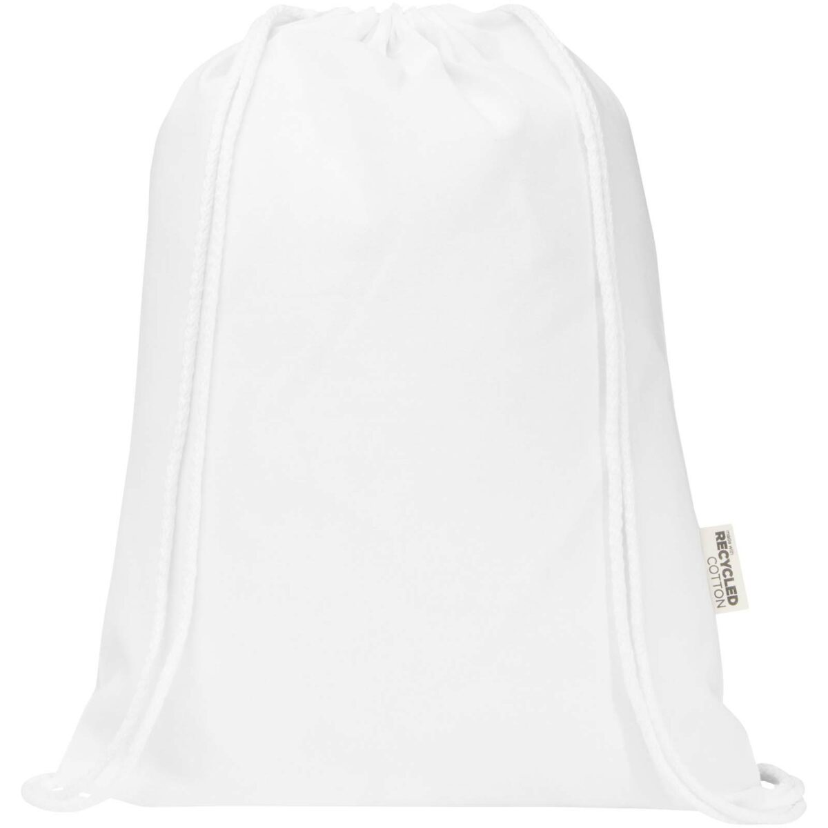 Oregon Blend 140 g/m² GRS recycled drawstring bag 5L – White front view