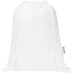 Oregon Blend 140 g/m² GRS recycled drawstring bag 5L – White front view