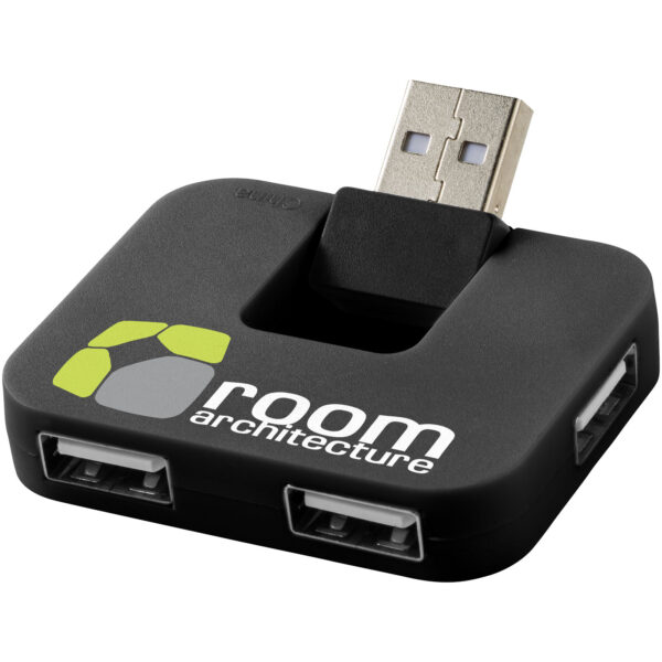 Gaia 4-port USB hub – Solid black with logo