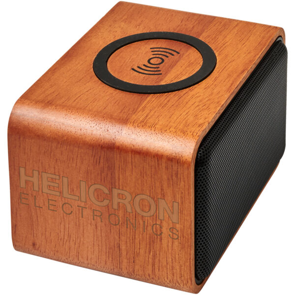 Wooden 3W speaker with wireless charging pad – Wood with logo