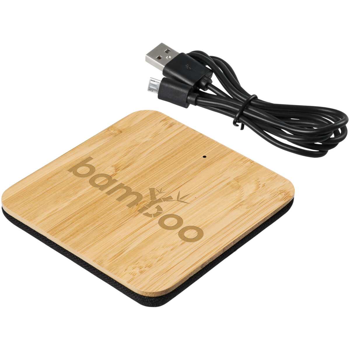 Leaf 5W bamboo and fabric wireless charging pad – Natural with logo