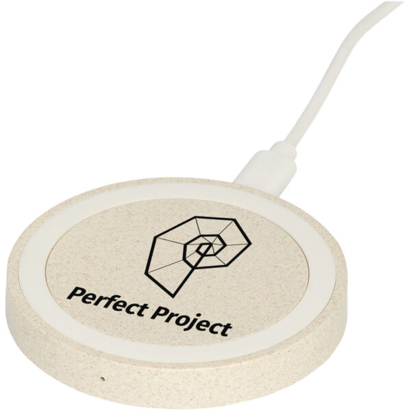 Naka 5W wheat straw wireless charging pad – Beige with logo
