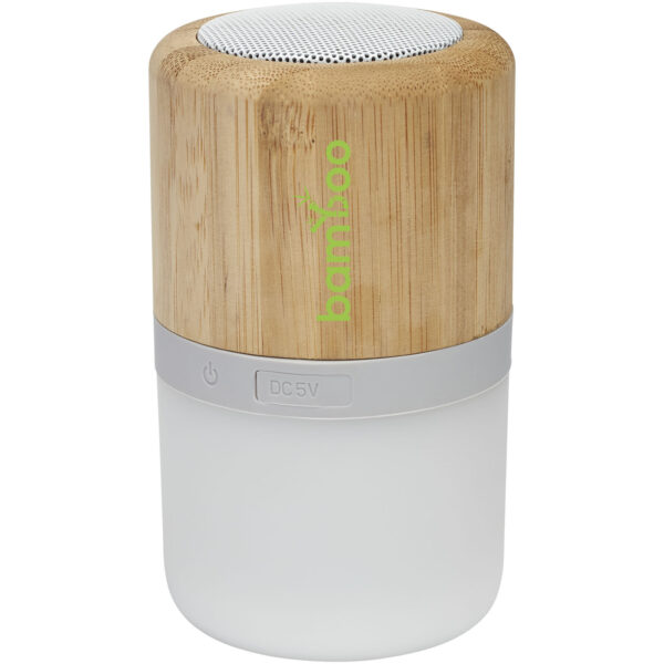 Aurea bamboo Bluetooth® speaker with light – Natural with logo