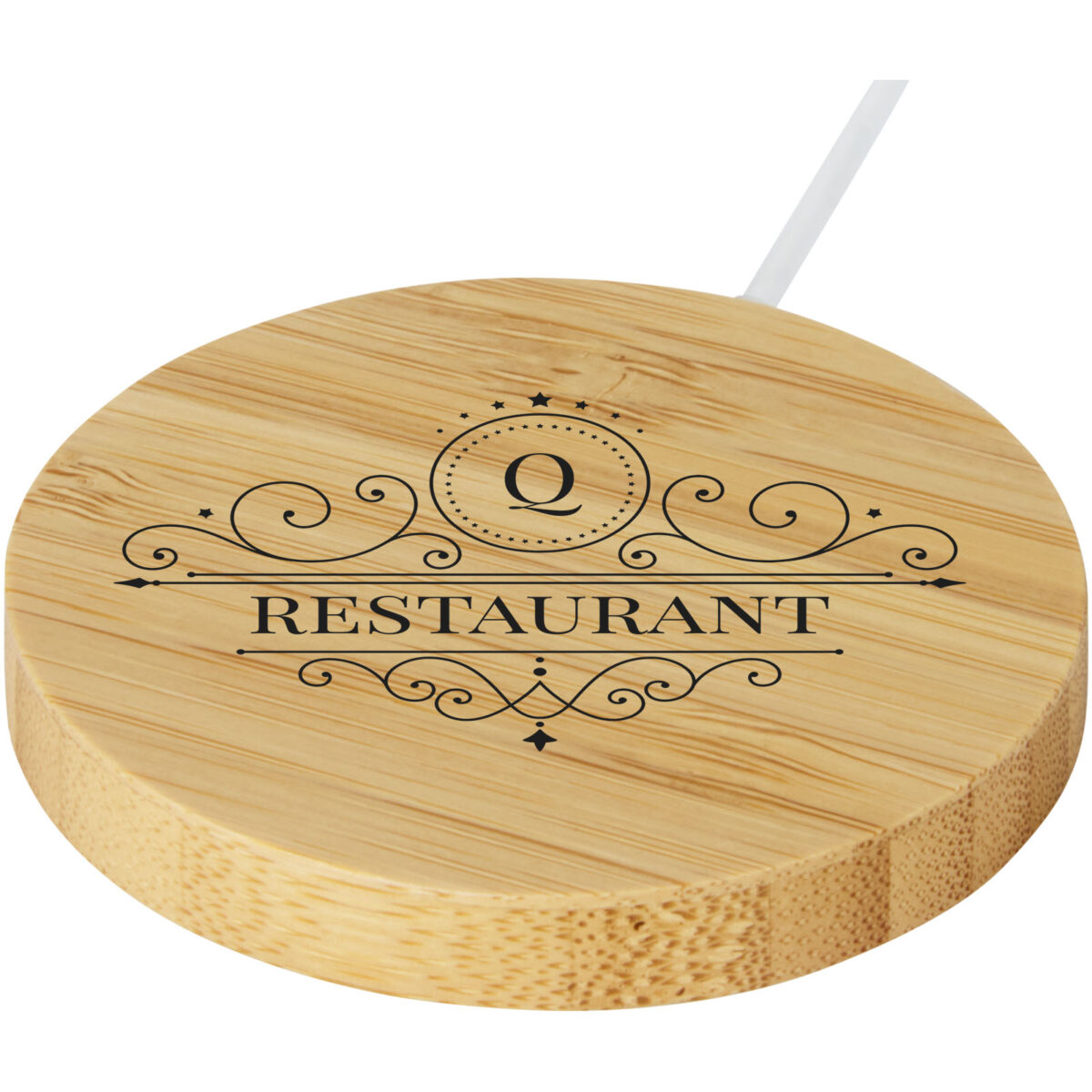 Atra 10W bamboo magnetic wireless charging pad – Beige with logo