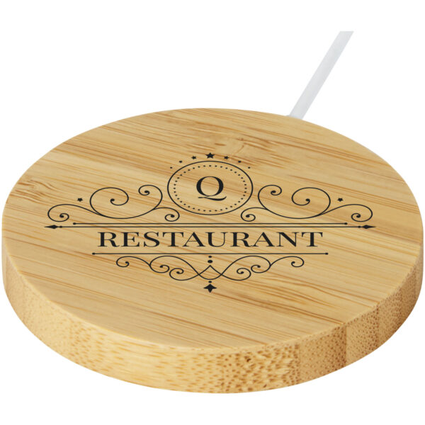 Atra 10W bamboo magnetic wireless charging pad – Beige with logo