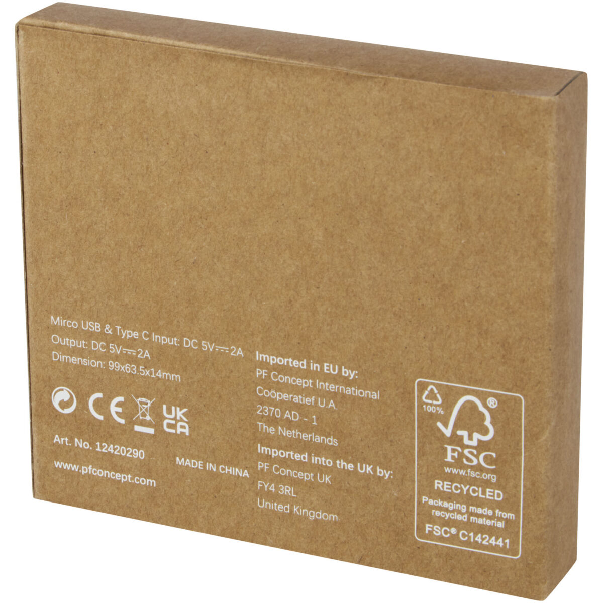 Loop 5000 mAh recycled plastic power bank – Solid black back view
