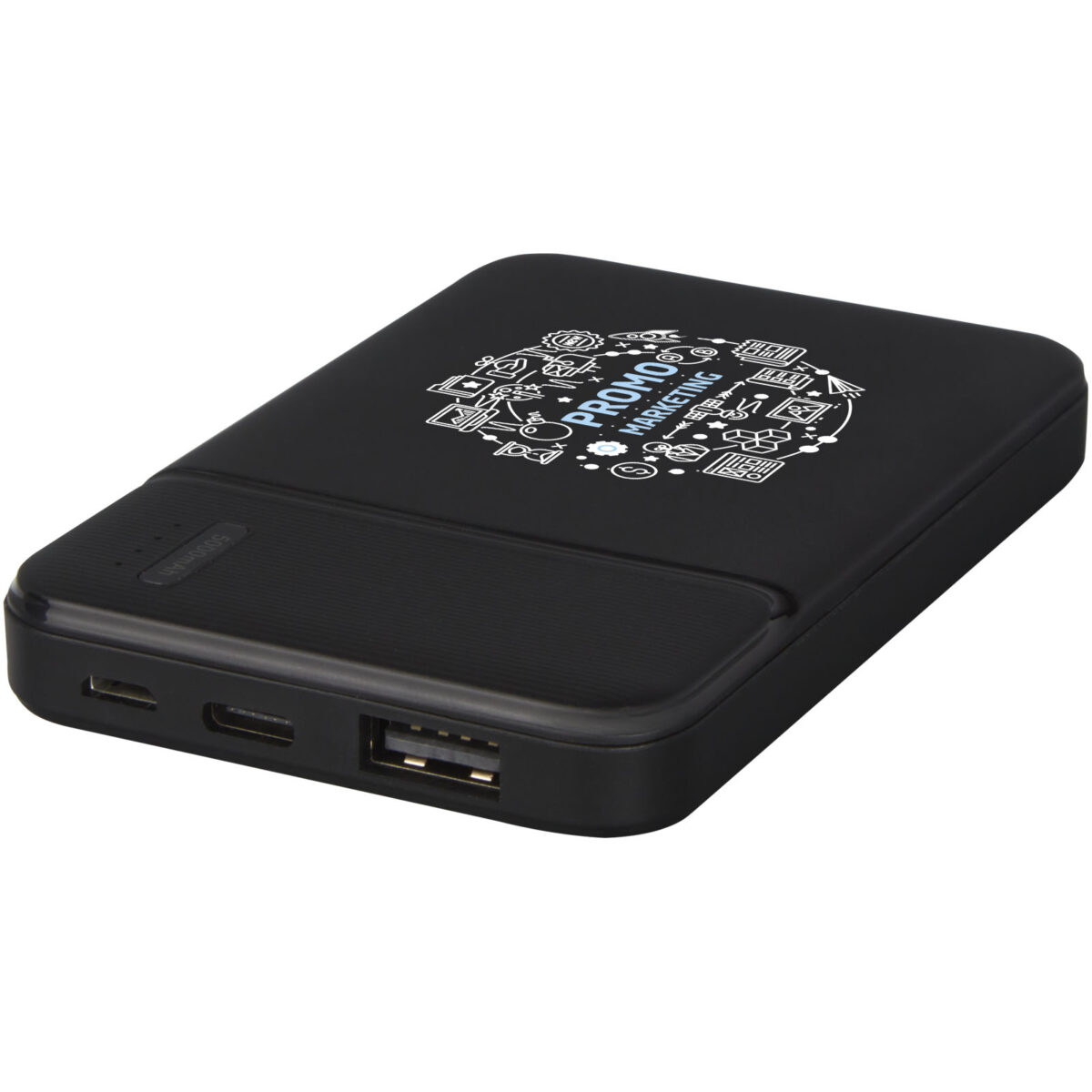 Loop 5000 mAh recycled plastic power bank – Solid black with logo