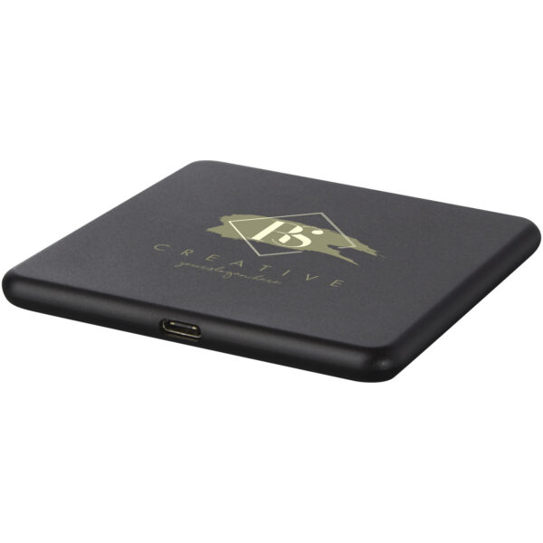 Loop 10W recycled plastic wireless charging pad – Solid black with logo