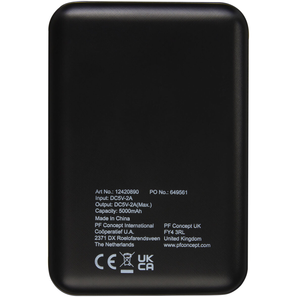 Gleam 5000 mAh ultra slim light-up power bank – Solid black back view
