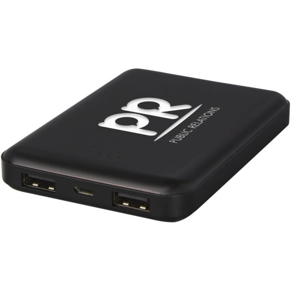 Gleam 5000 mAh ultra slim light-up power bank – Solid black with logo