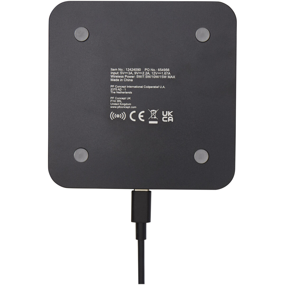 Hybrid 15W premium wireless charging pad – Solid black back view