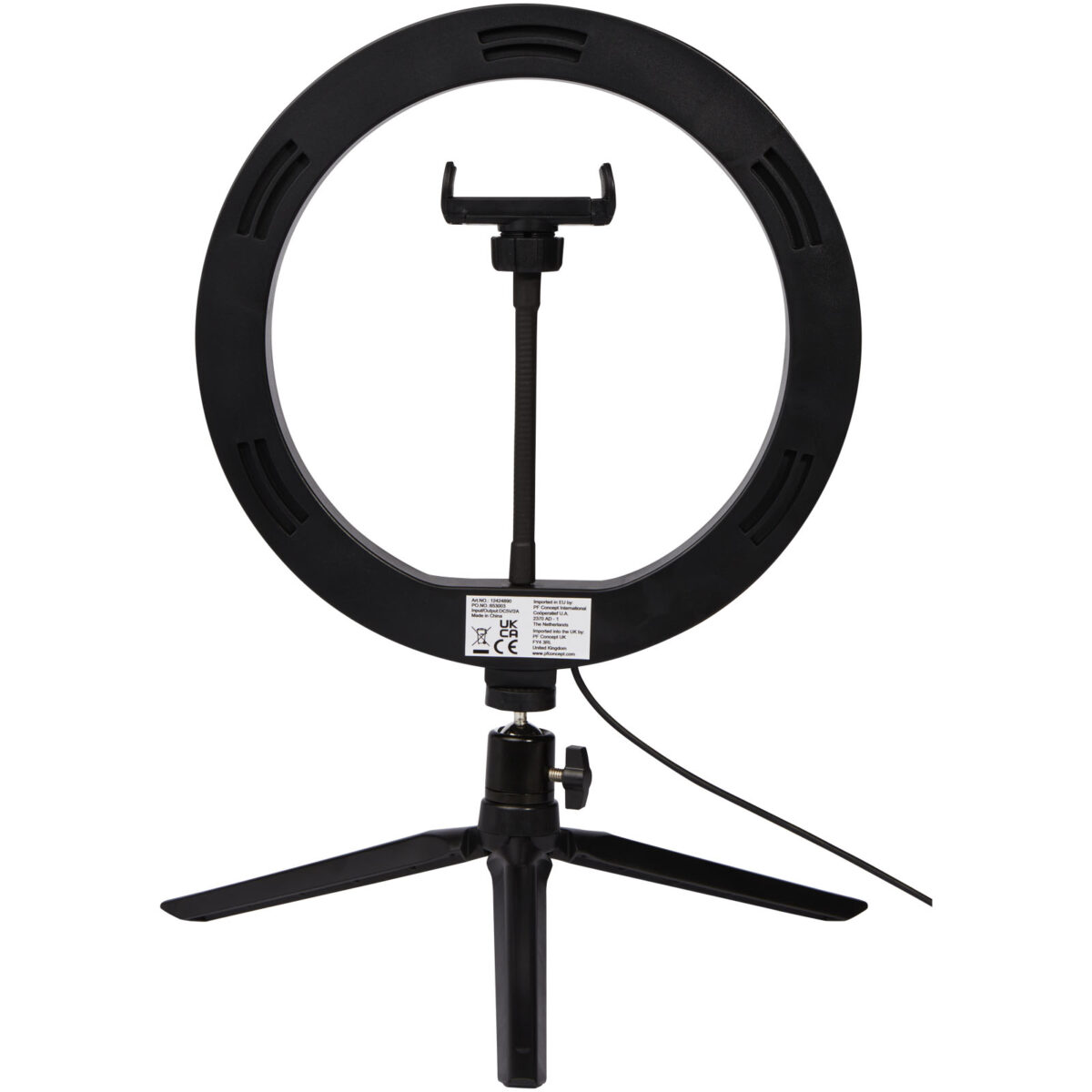 Studio ring light for selfies and vlogging with phone holder and tripod – Solid black back view