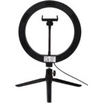 Studio ring light for selfies and vlogging with phone holder and tripod – Solid black back view