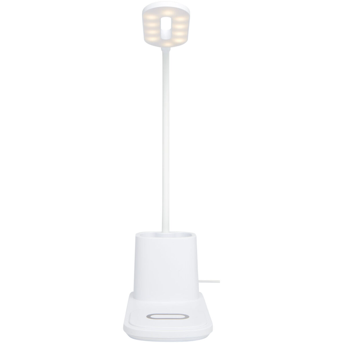 Bright desk lamp and organizer with wireless charger – White front view