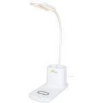 Bright desk lamp and organizer with wireless charger – White with logo