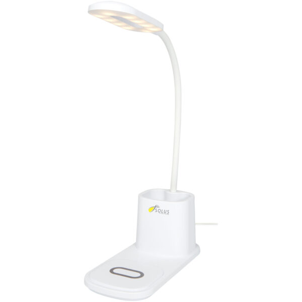 Bright desk lamp and organizer with wireless charger – White with logo