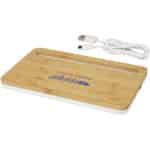 Medake 10W bamboo wireless charger – Beige with logo