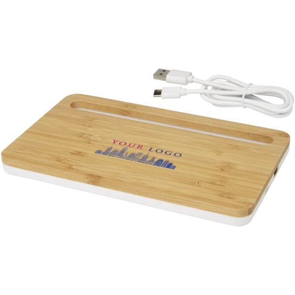 Medake 10W bamboo wireless charger – Beige with logo
