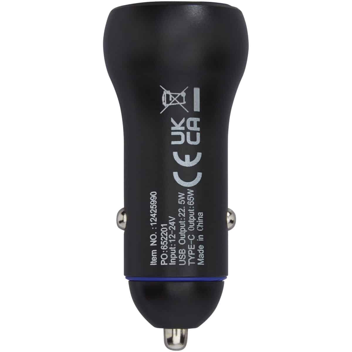Pilot dual 55W USB-C/USB-A car charger – Solid black back view