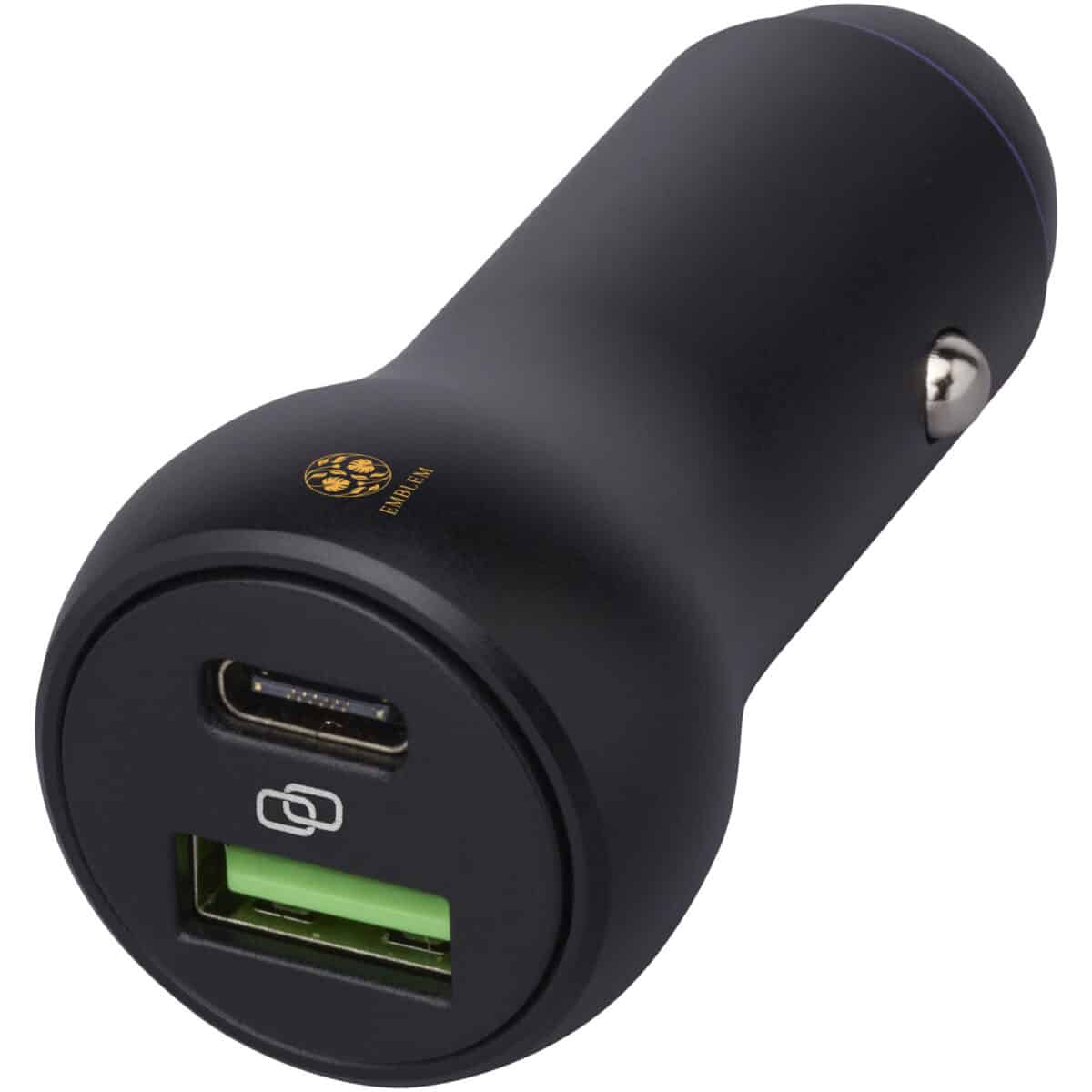 Pilot dual 55W USB-C/USB-A car charger – Solid black with logo