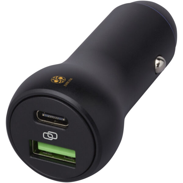 Pilot dual 55W USB-C/USB-A car charger – Solid black with logo