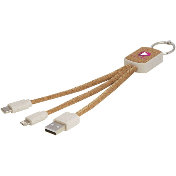 Bates wheat straw and cork 3-in-1 charging cable – Natural with logo
