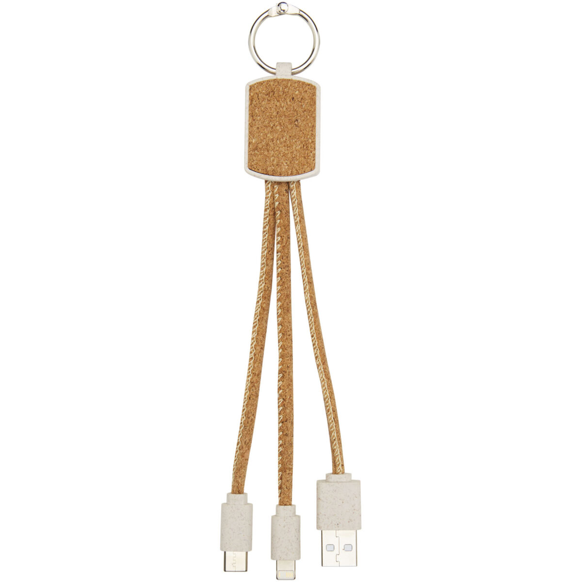 Bates wheat straw and cork 3-in-1 charging cable – Natural front view