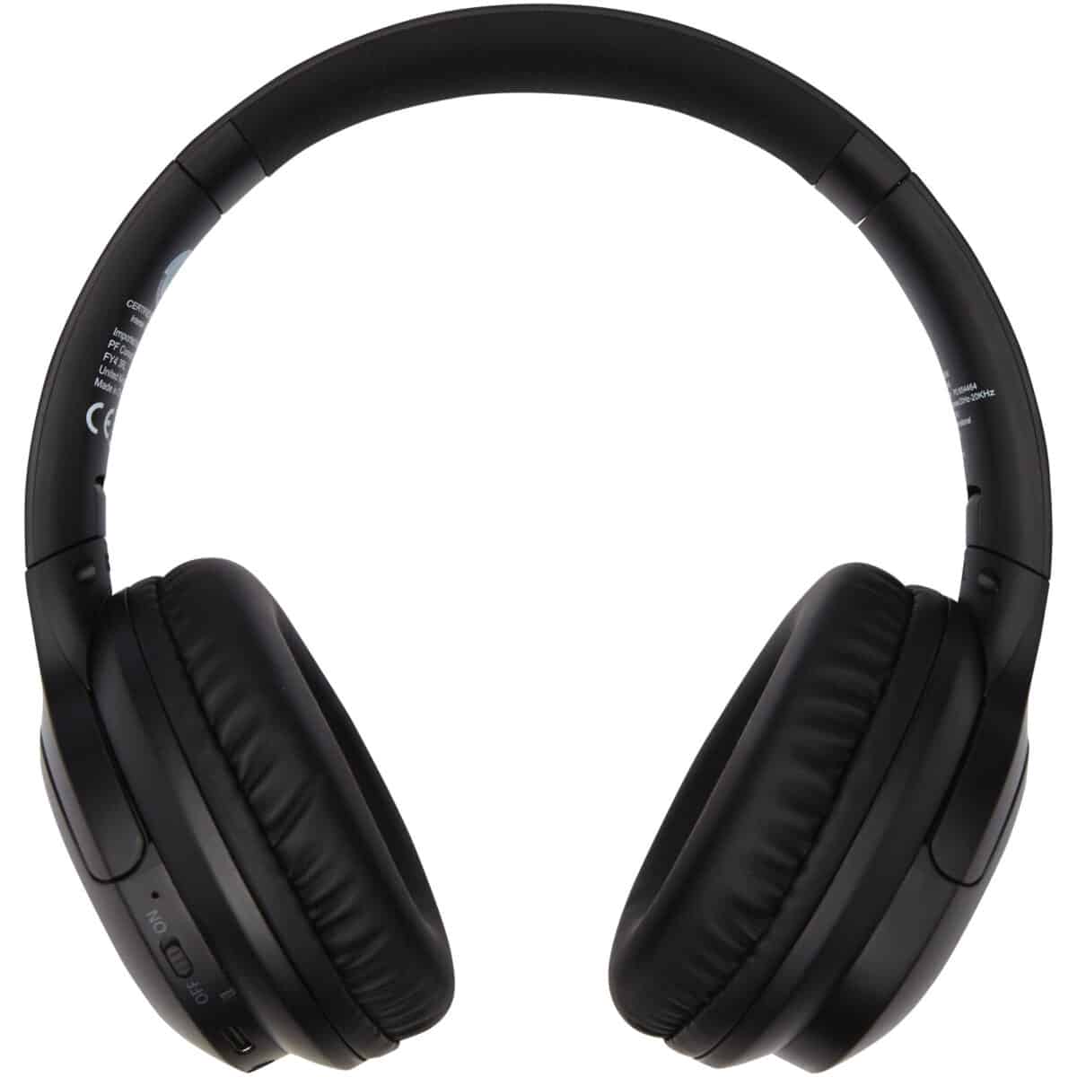 Loop recycled plastic Bluetooth® headphones – Solid black front view