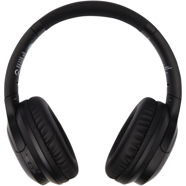 Loop recycled plastic Bluetooth® headphones – Solid black front view
