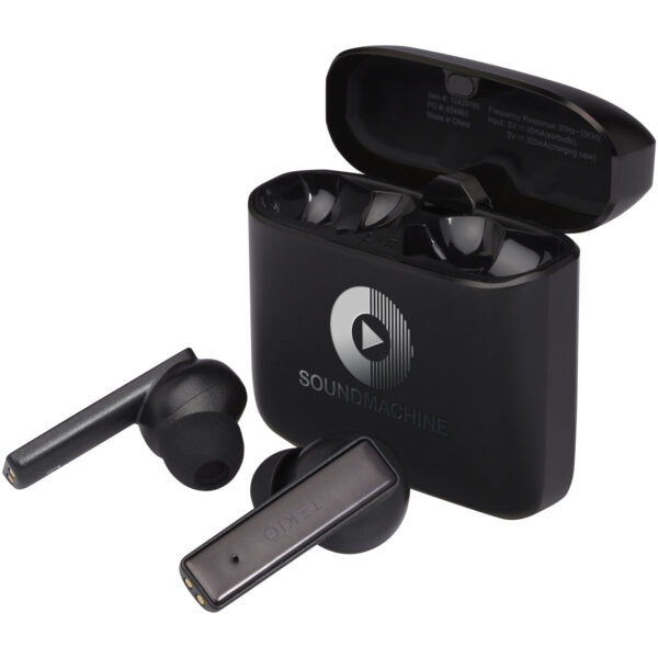 Hybrid premium True Wireless earbuds – Solid black with logo