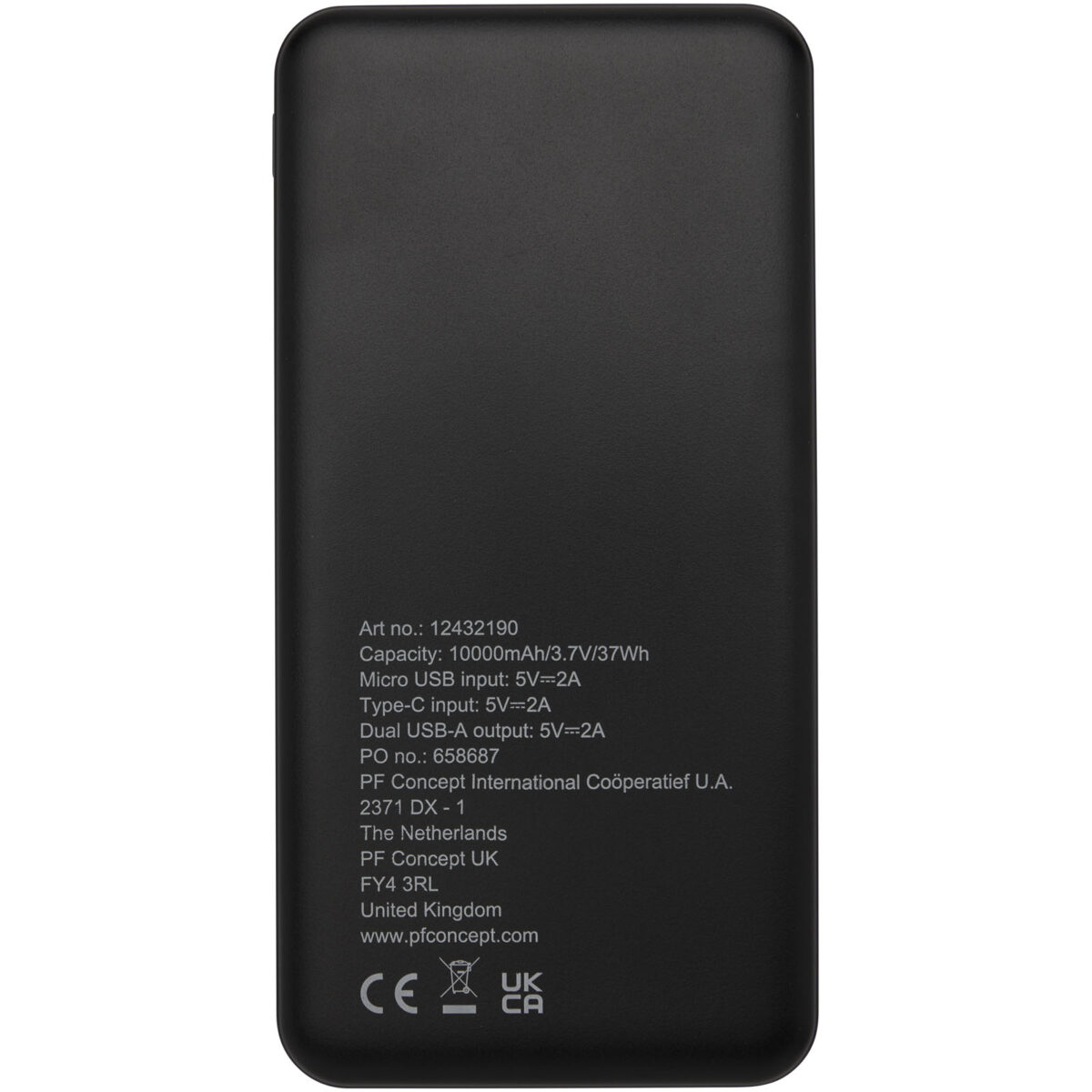 Loop 10.000 mAh recycled plastic power bank – Solid black back view