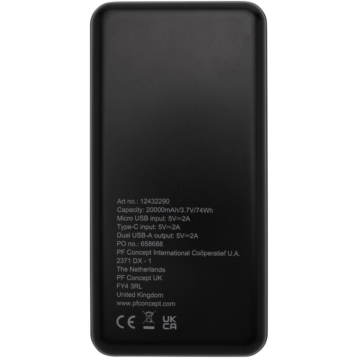 Loop 20.000 mAh recycled plastic power bank – Solid black back view