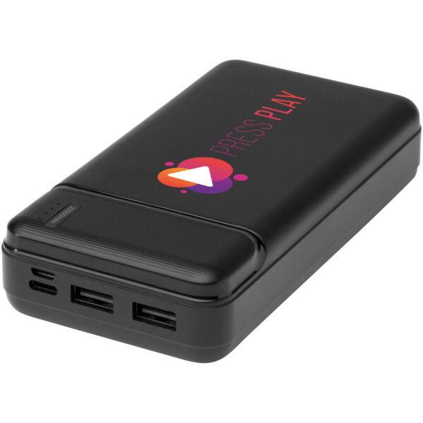 Loop 20.000 mAh recycled plastic power bank – Solid black with logo