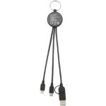 Tecta 6-in-1 recycled plastic/bamboo charging cable with keyring – Solid black back view