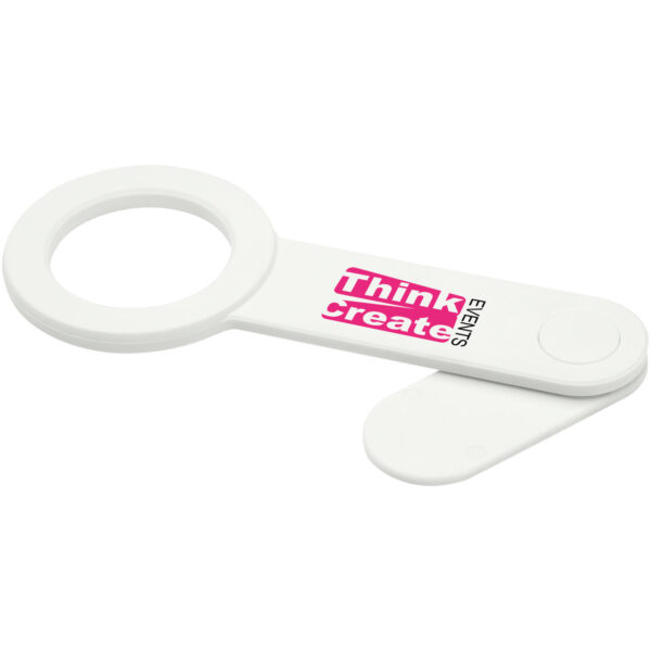 Hook recycled plastic desktop phone holder – White with logo