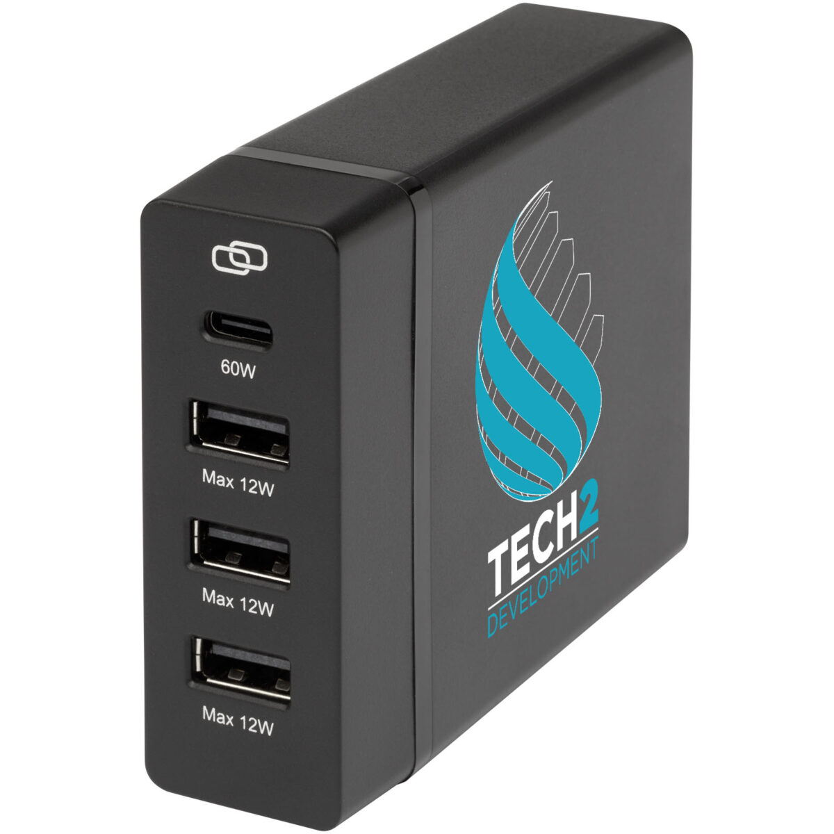 ADAPT 72W recycled plastic PD power station – Solid black with logo