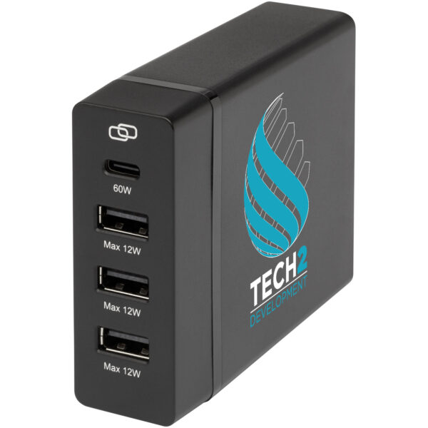ADAPT 72W recycled plastic PD power station – Solid black with logo
