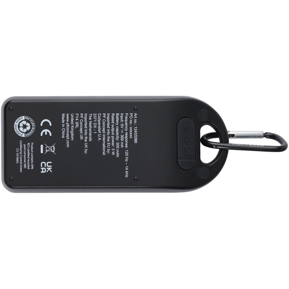 Omni 3W IPX4 RCS recycled plastic Bluetooth® speaker – Solid black back view