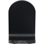 Loop 15W dual coil RCS recycled plastic wireless charging stand – Solid black back view
