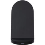 Loop 15W dual coil RCS recycled plastic wireless charging stand – Solid black front view