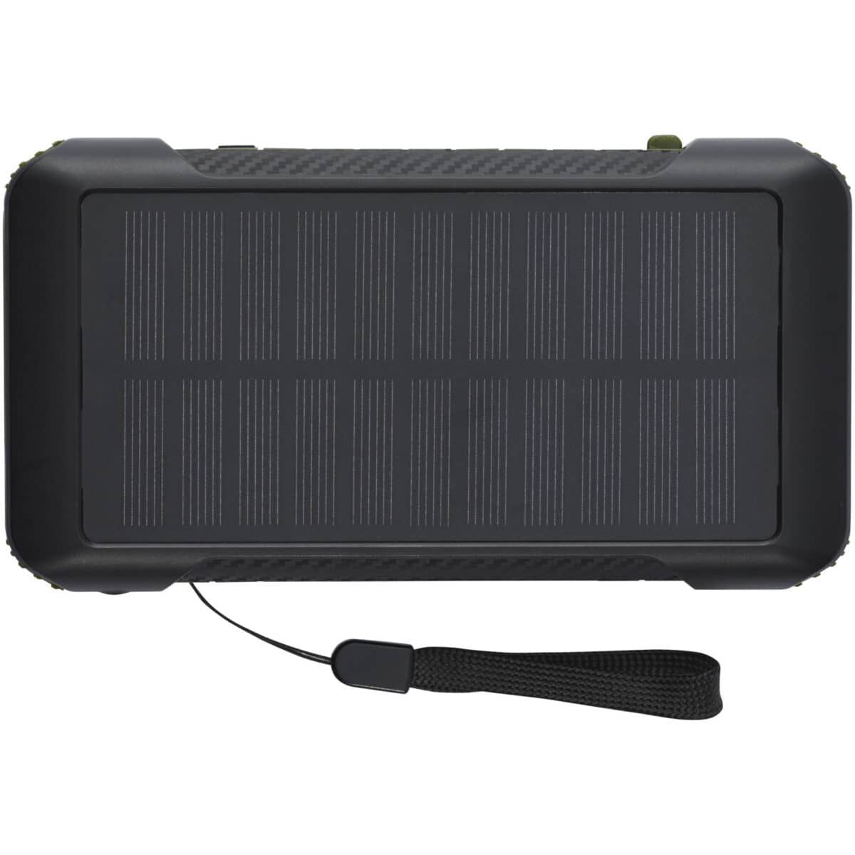 Soldy 10.000 mAh RCS recycled plastic solar dynamo power bank – Army green front view