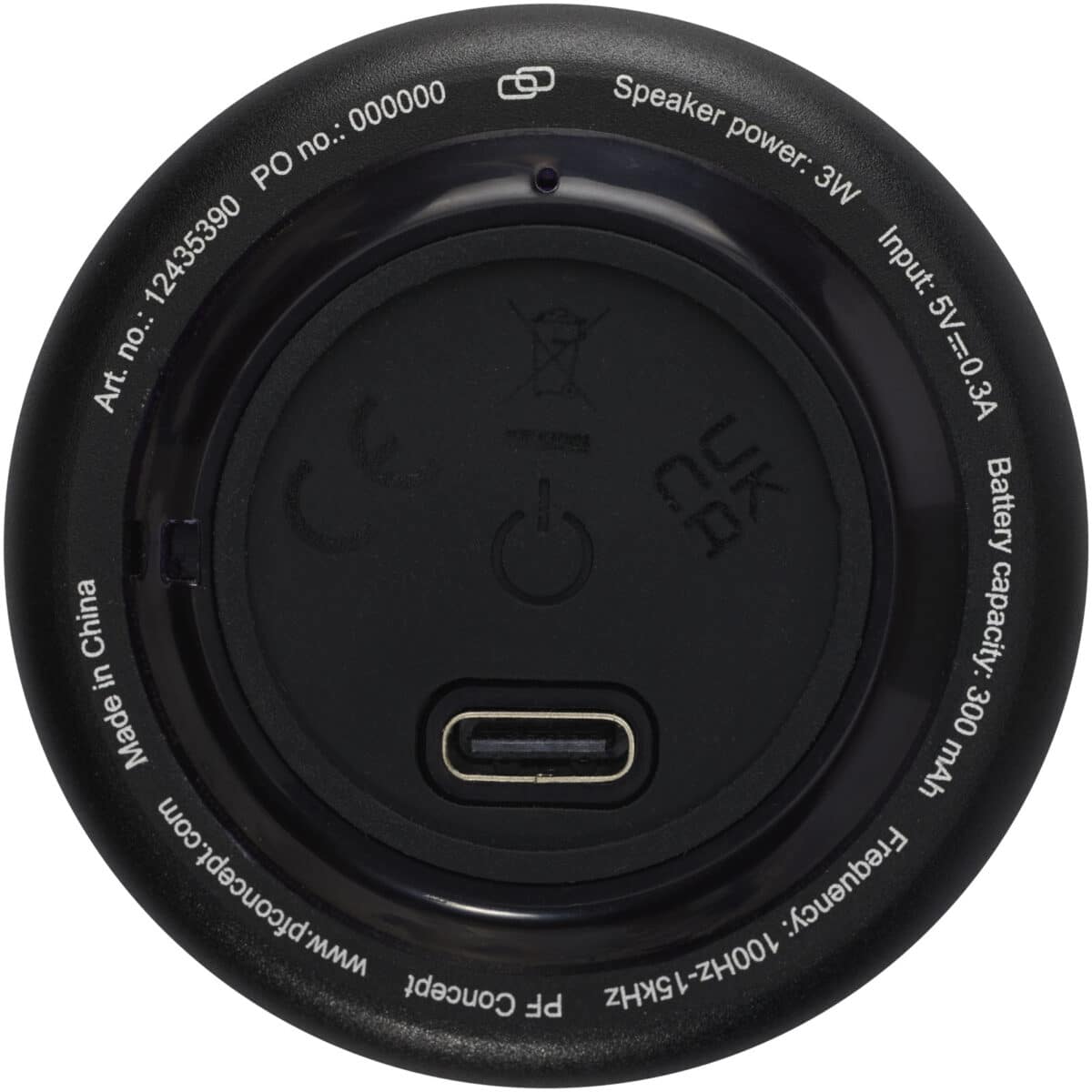 Rise 3W RCS recycled aluminium Bluetooth® mini speaker – Solid black back view