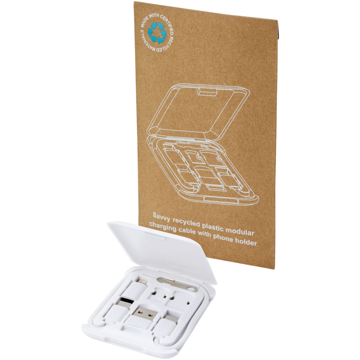 Savvy recycled plastic modular charging cable with phone holder – White extra view