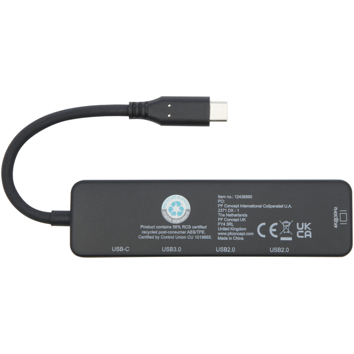 Loop RCS recycled plastic multimedia adapter USB 2.0-3.0 with HDMI port – Solid black back view