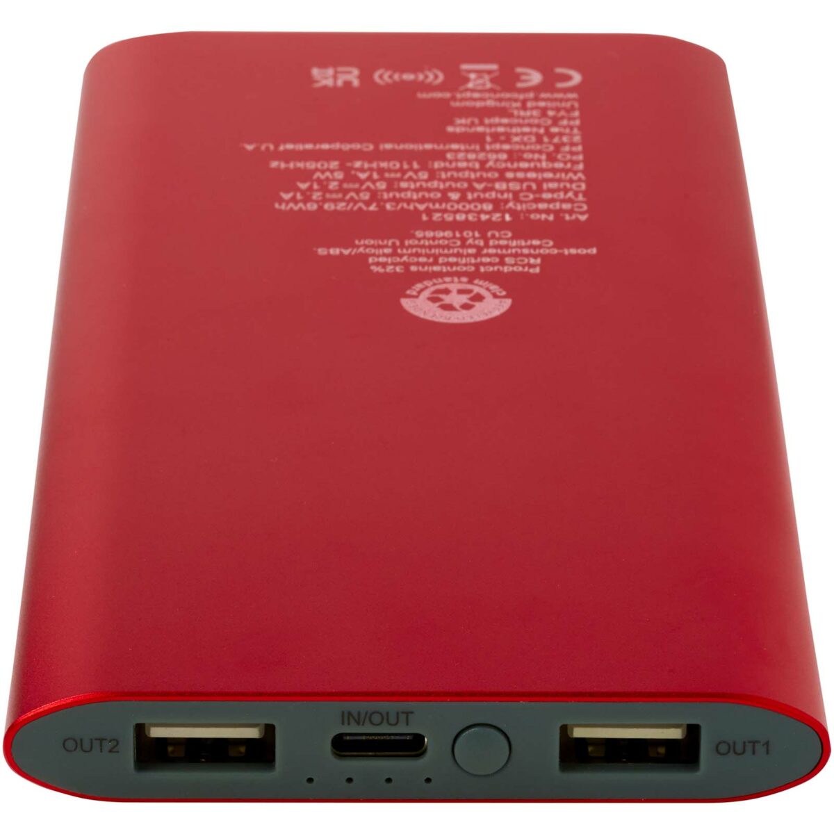 Juice 8000 mAh Type-C recycled aluminium wireless power bank – Red extra view