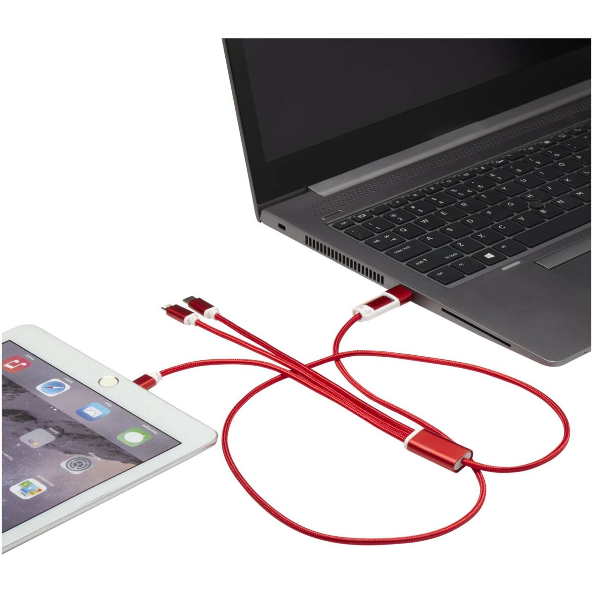 Versatile 5-1 recycled aluminium charging cable – Red extra view