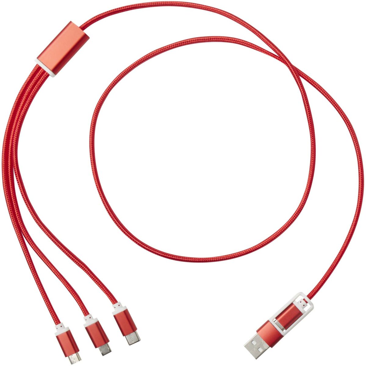 Versatile 5-1 recycled aluminium charging cable – Red front view