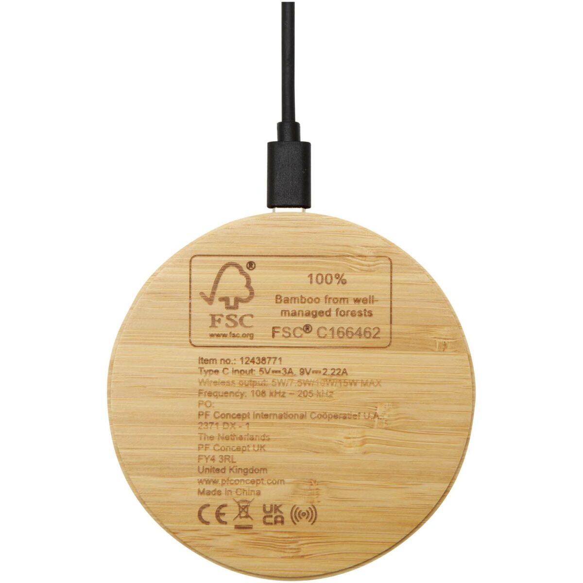 Essence 15W bamboo wireless charging pad – Wood back view