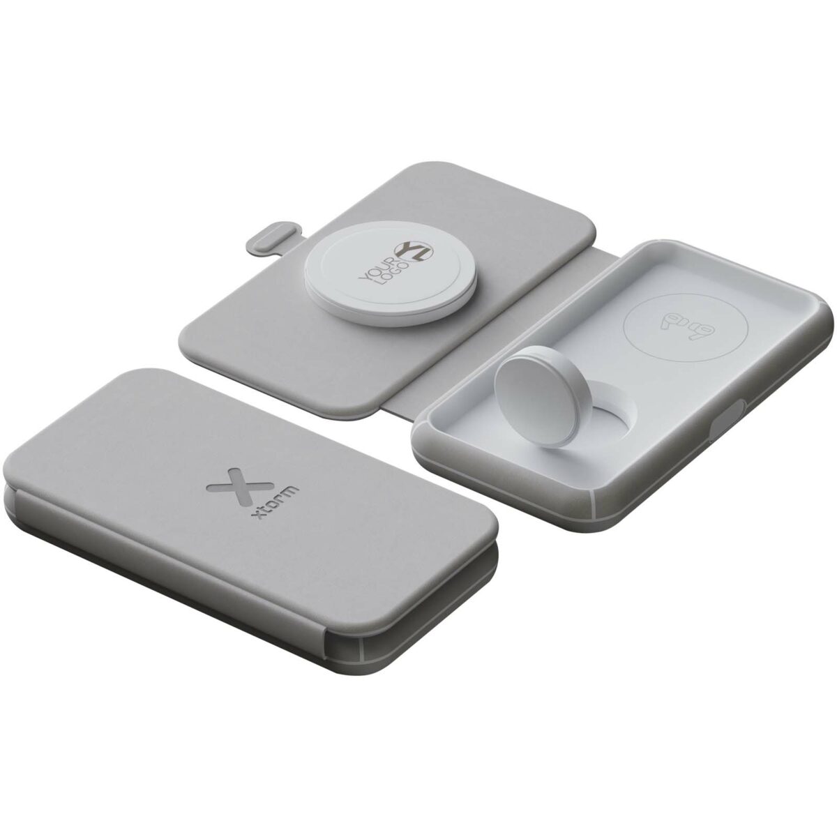 Xtorm XWF31 15W foldable 3-in-1 wireless travel charger – Grey with logo