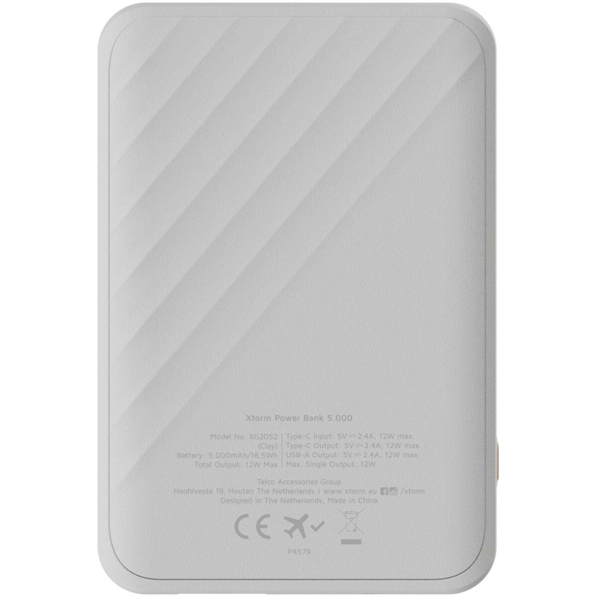 Xtorm XG205 Go2 12W 5.000 mAh fast charge power bank – White back view